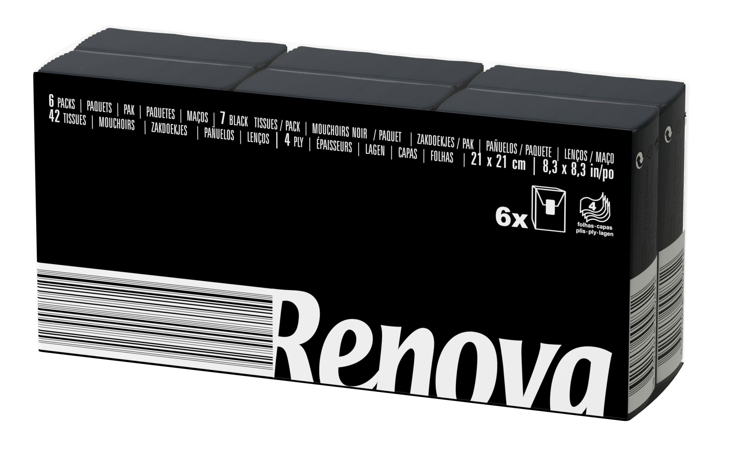 Renova Tissues Schwarze Kompakt Taschentücher 6 Päckchen, schwarz