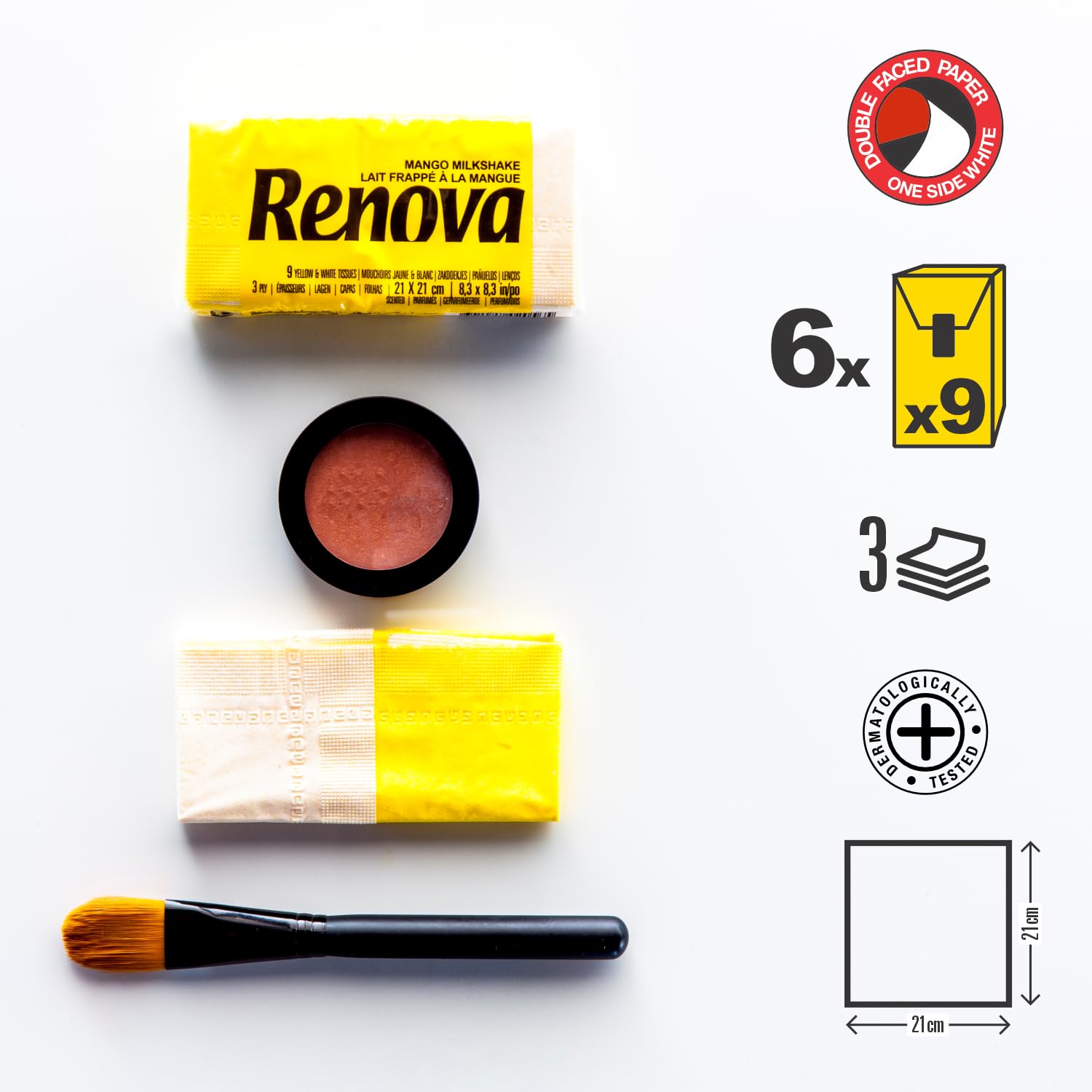Renova Red Label Mango Taschentücher, 12 Stück, 3-lagig, mit Mangoduft