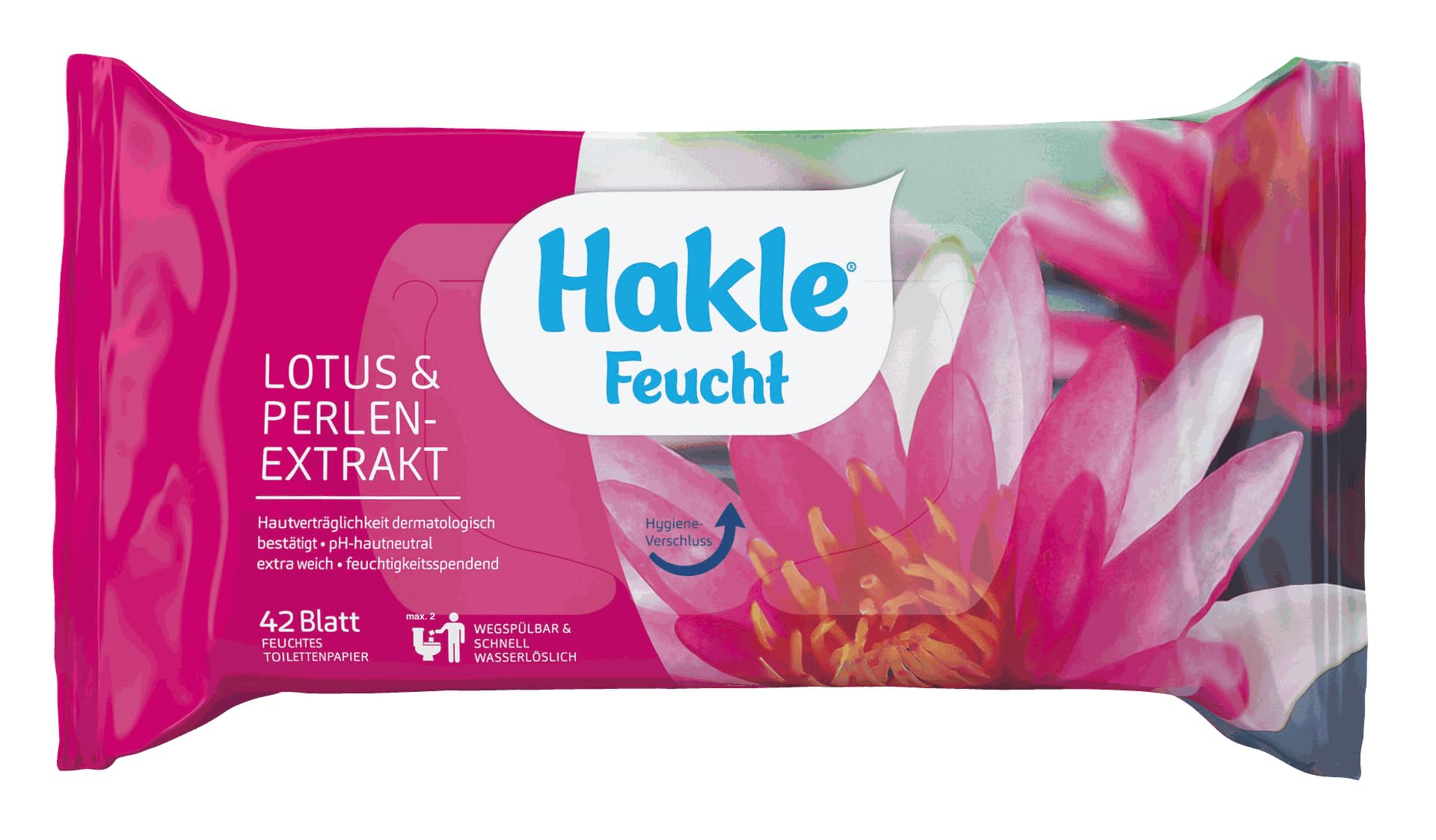 Hakle Feucht Lotus & Perlenextrakt, feuchtes Toilettenpapier, 12 Packungen