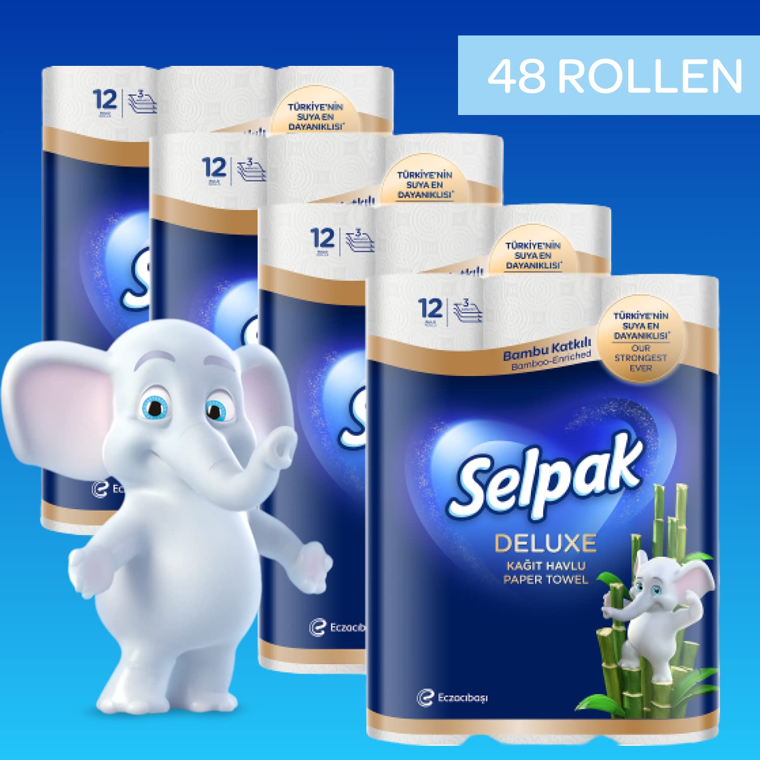 Selpak Paper Towels Deluxe Küchenrolle 48 Rollen, 3-lagig aus Bambus