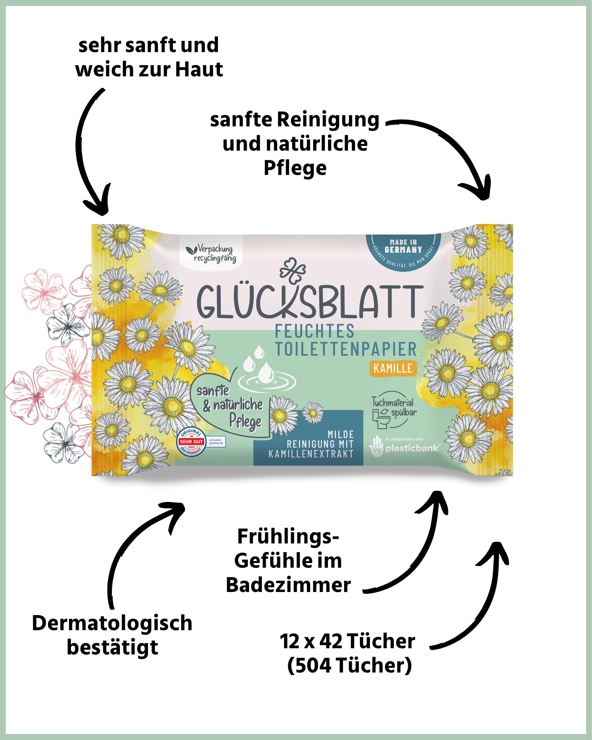 Glücksblatt Tücher Kamille feuchtes Toilettenpapier 12 × 42 Tücher
