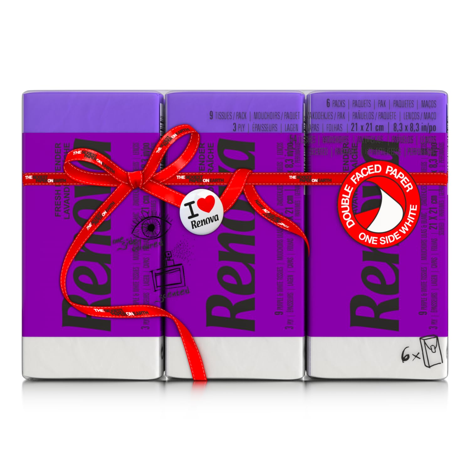 Renova Tissues Red Label Taschentücher, lila, Lavendelduft, 6 Päckchen