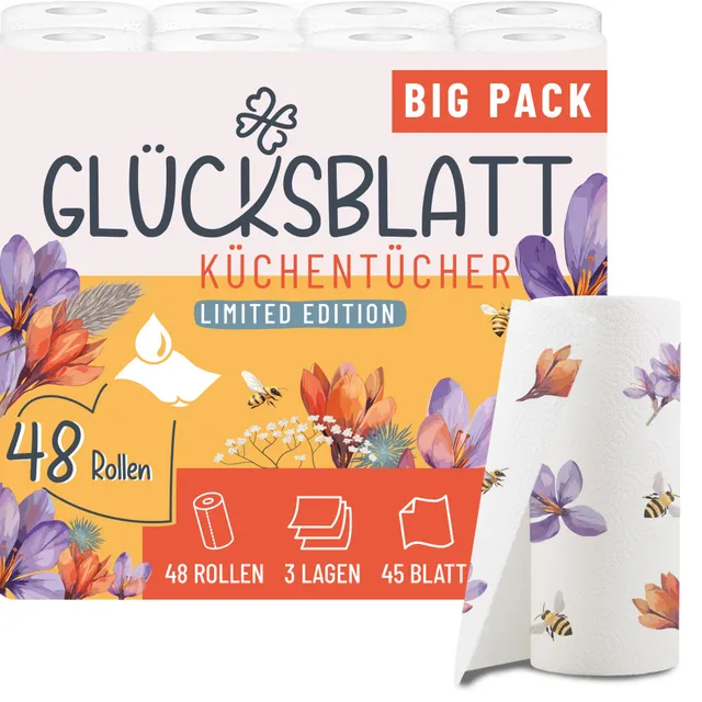 Glücksblatt Küchentücher mit Motiven, 48 Rollen à 45 Blatt, 3-lagig