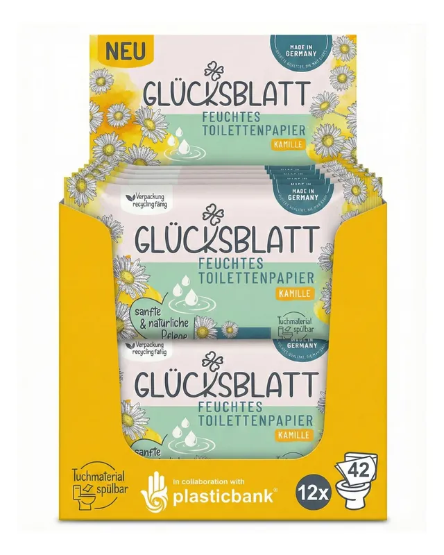 Glücksblatt Tücher Kamille feuchtes Toilettenpapier 12 × 42 Tücher