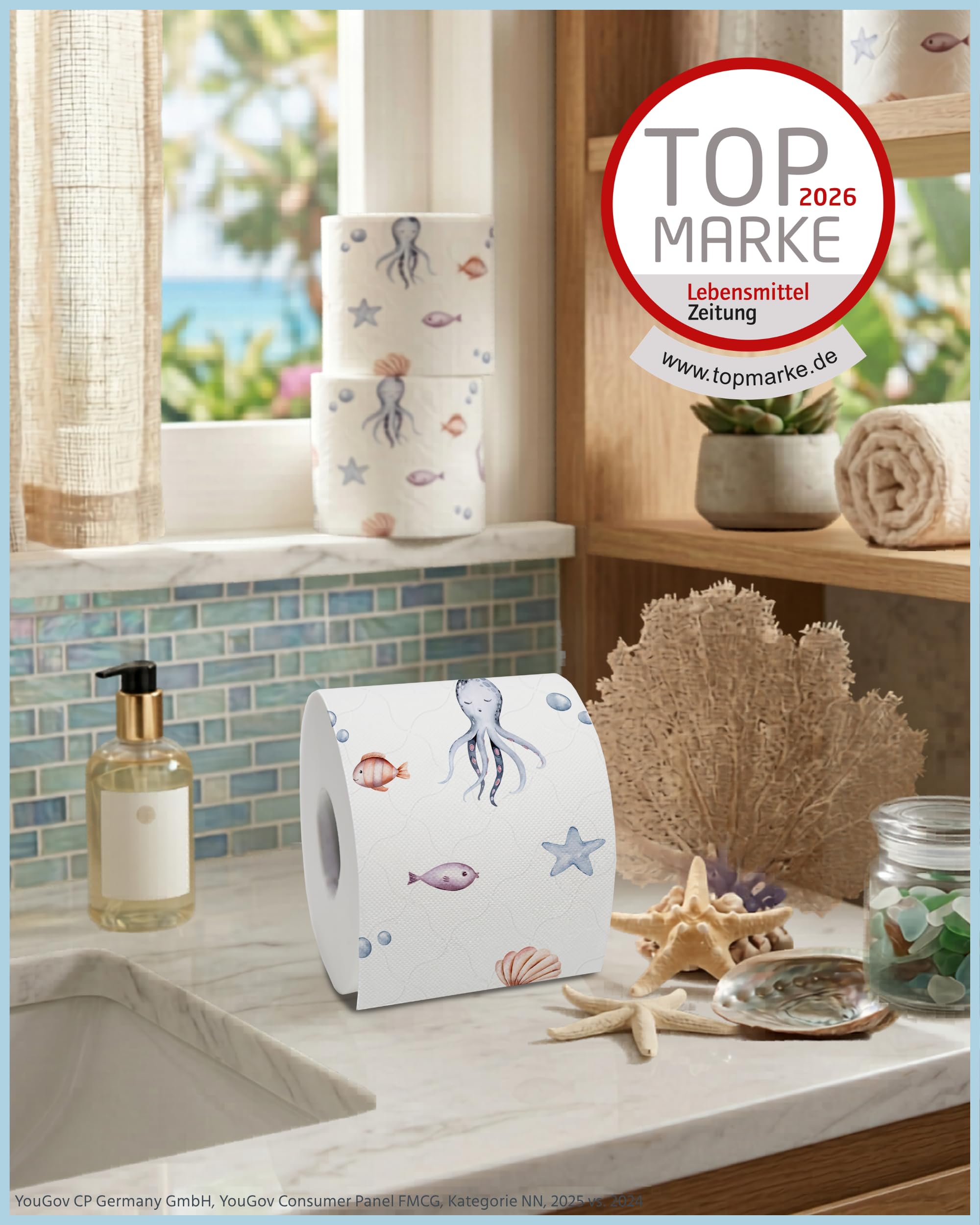 Glücksblatt Toilettenpapier 3-lagig, 48 Rollen, bunte Druckmotive