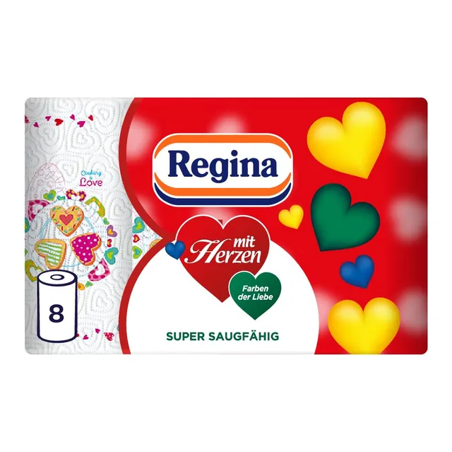 Regina mit Herzen Haushaltstücher Küchenpapier 8 Rollen, 3-lagig