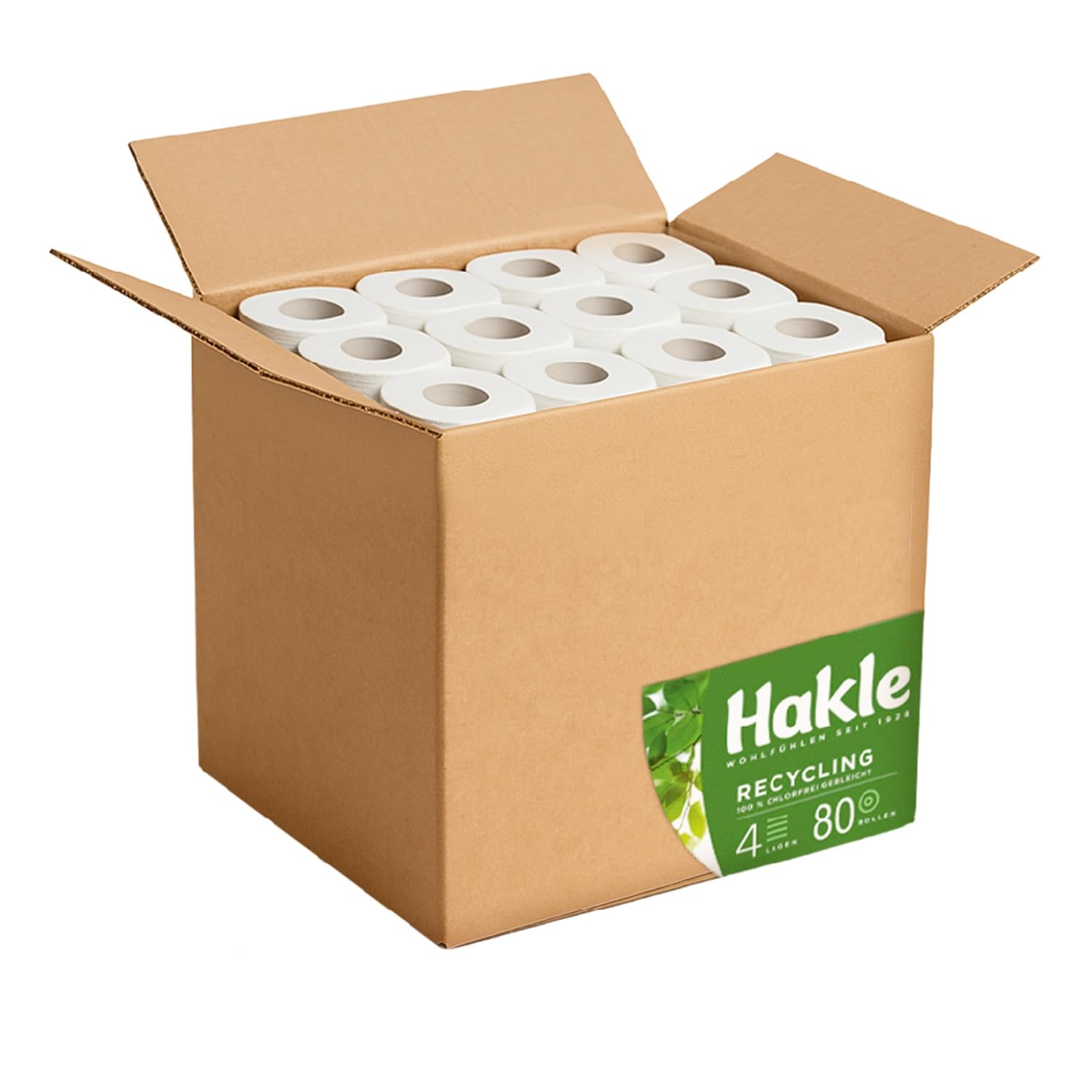 Hakle Recycling Toilettenpapier, 80 Rollen, 4-lagig aus Altpapier
