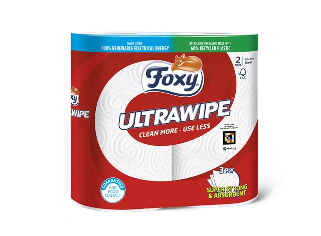Foxy Ultrawipe Küchenrolle 2 Rollen 3-lagig extra saugfähig