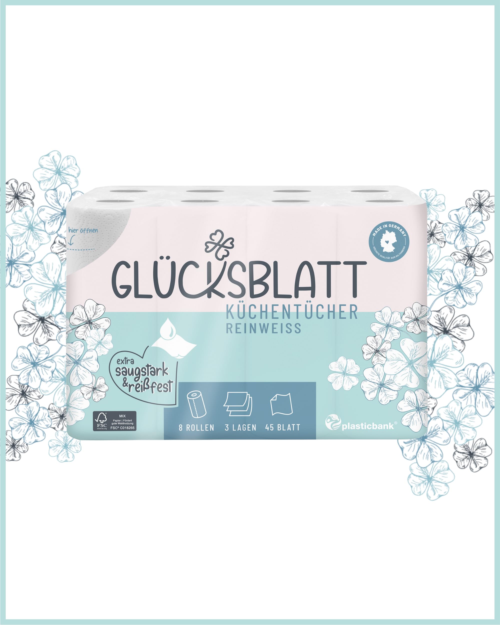 Glücksblatt Küchentücher Küchenpapier 48 Rollen, 3-lagig saugstark