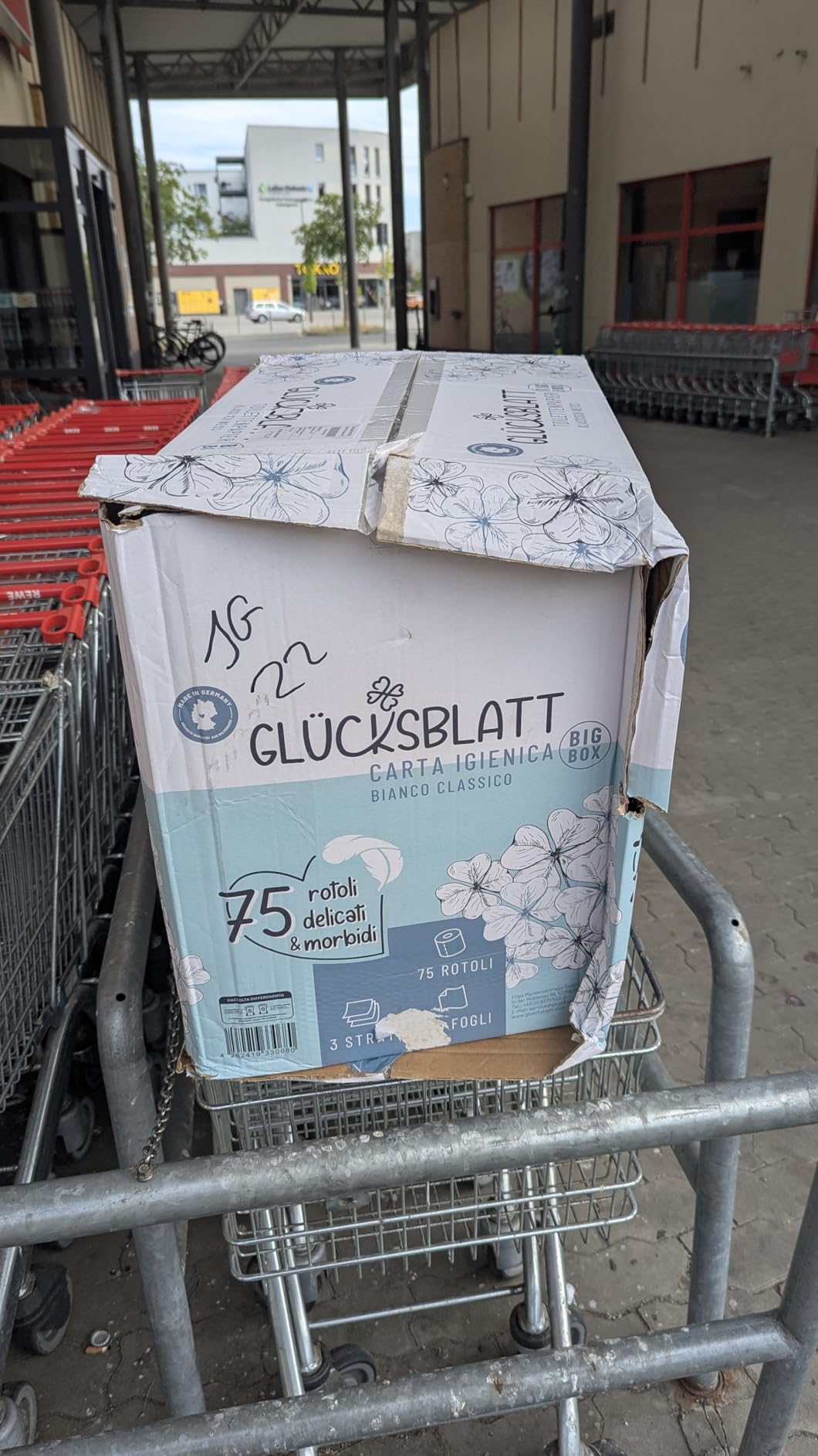 Glücksblatt Toilettenpapier Box 3-lagig, 75 Rollen, 13.500 Blatt, ohne Duft
