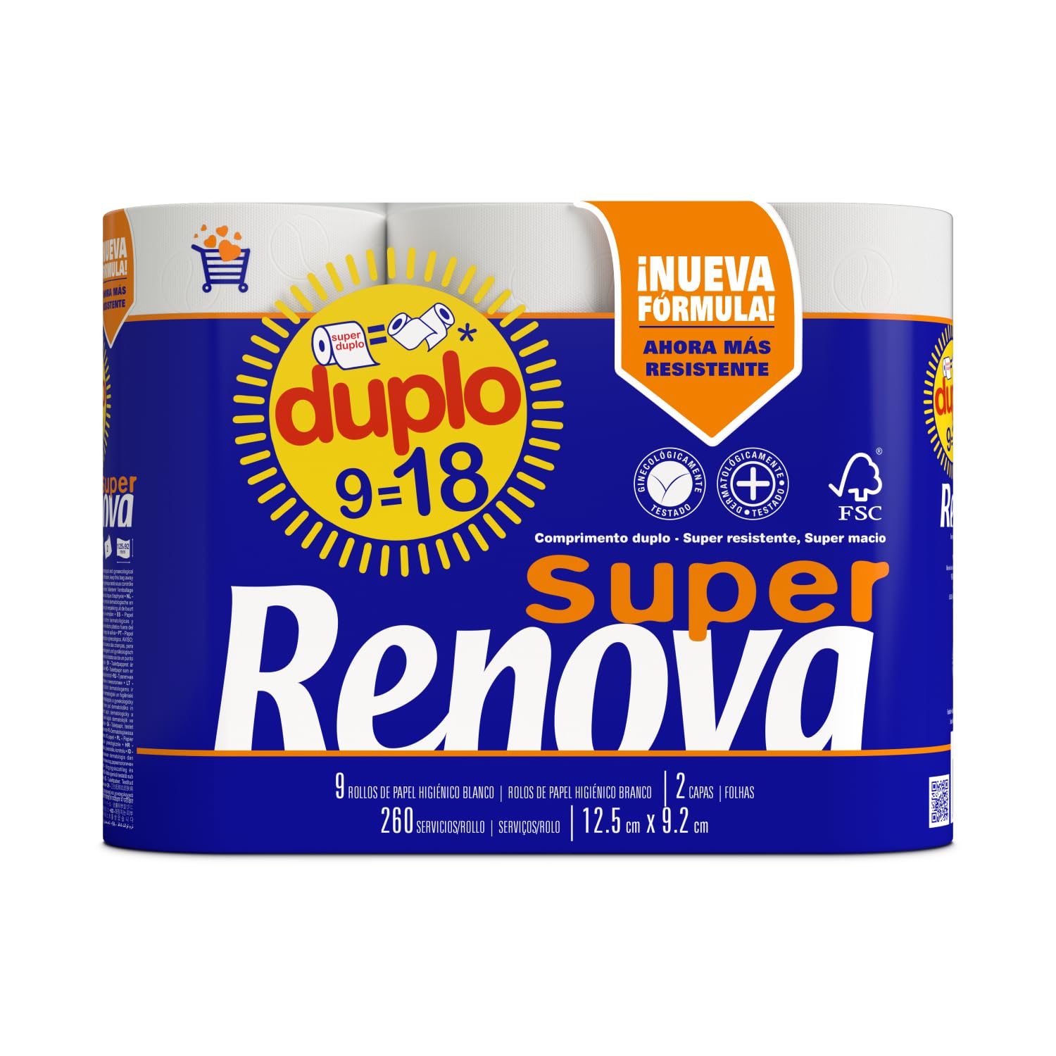Renova Super Double Toilettenpapier, 9 Rollen, 260 Blatt, ohne Duft