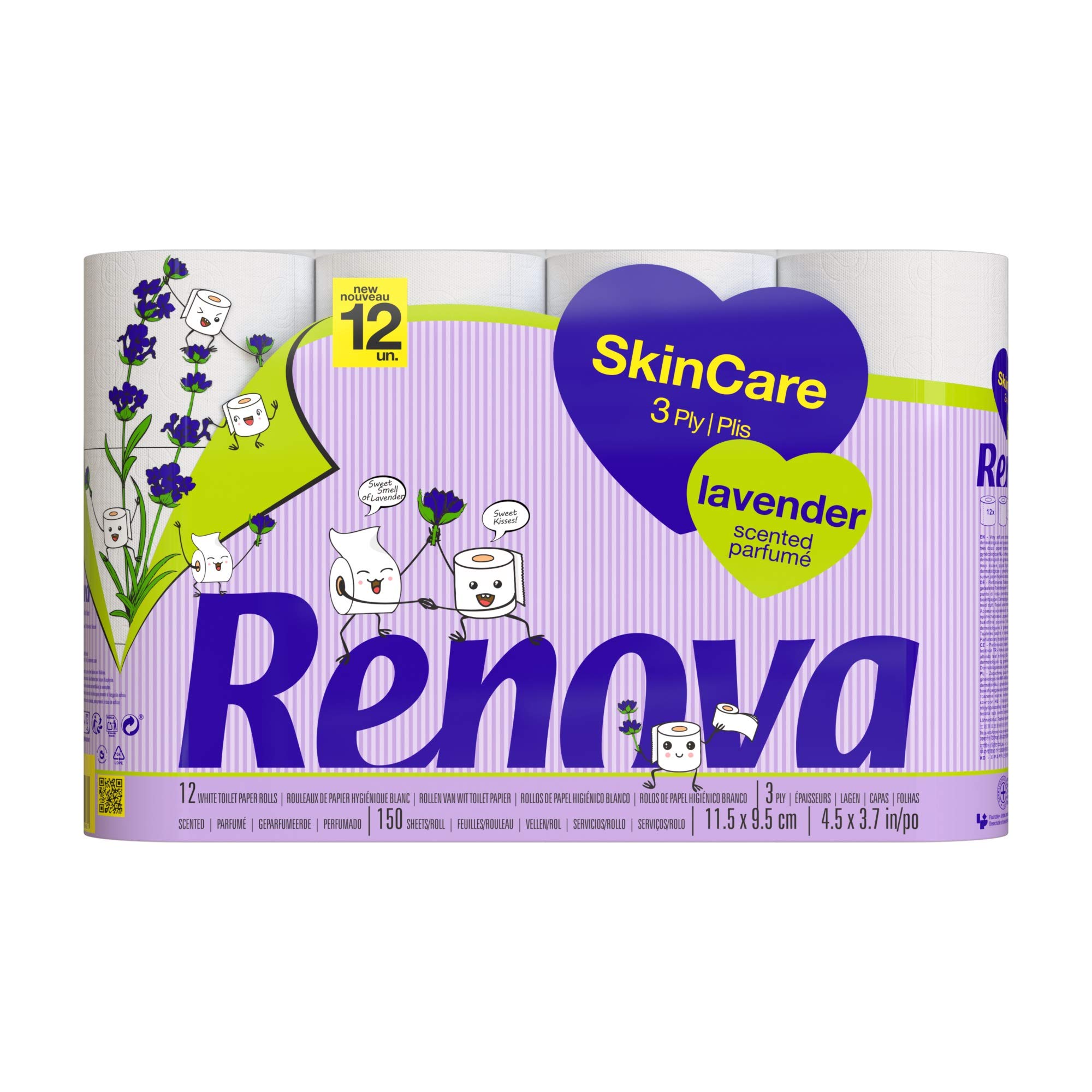 Renova Toilet Paper SKINCARE LAVENDER Toilettenpapier 12 Rollen weiß