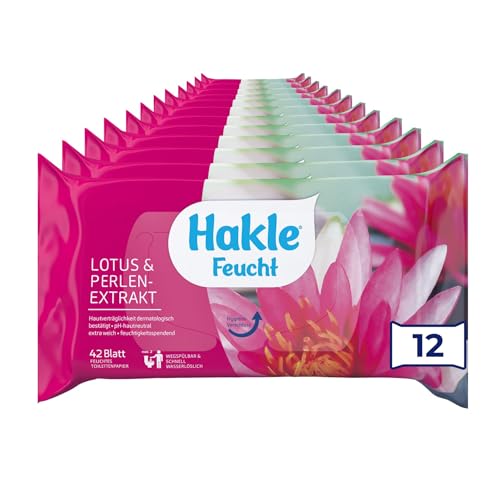 Hakle Feucht Lotus & Perlenextrakt, feuchtes Toilettenpapier, 12 Packungen
