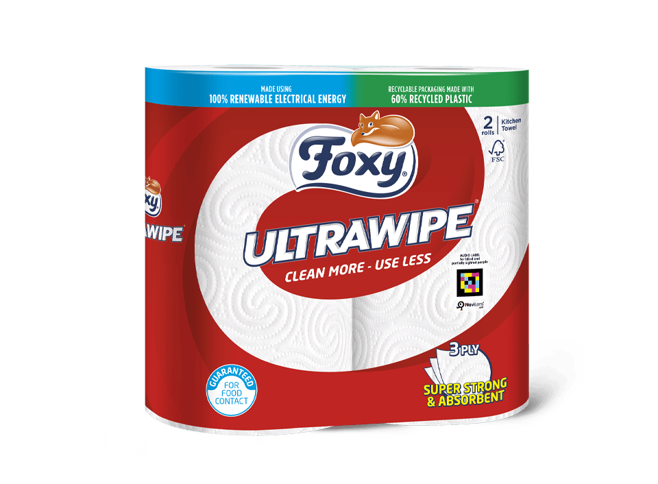 Foxy Ultrawipe Küchenrolle 2 Rollen 3-lagig extra saugfähig