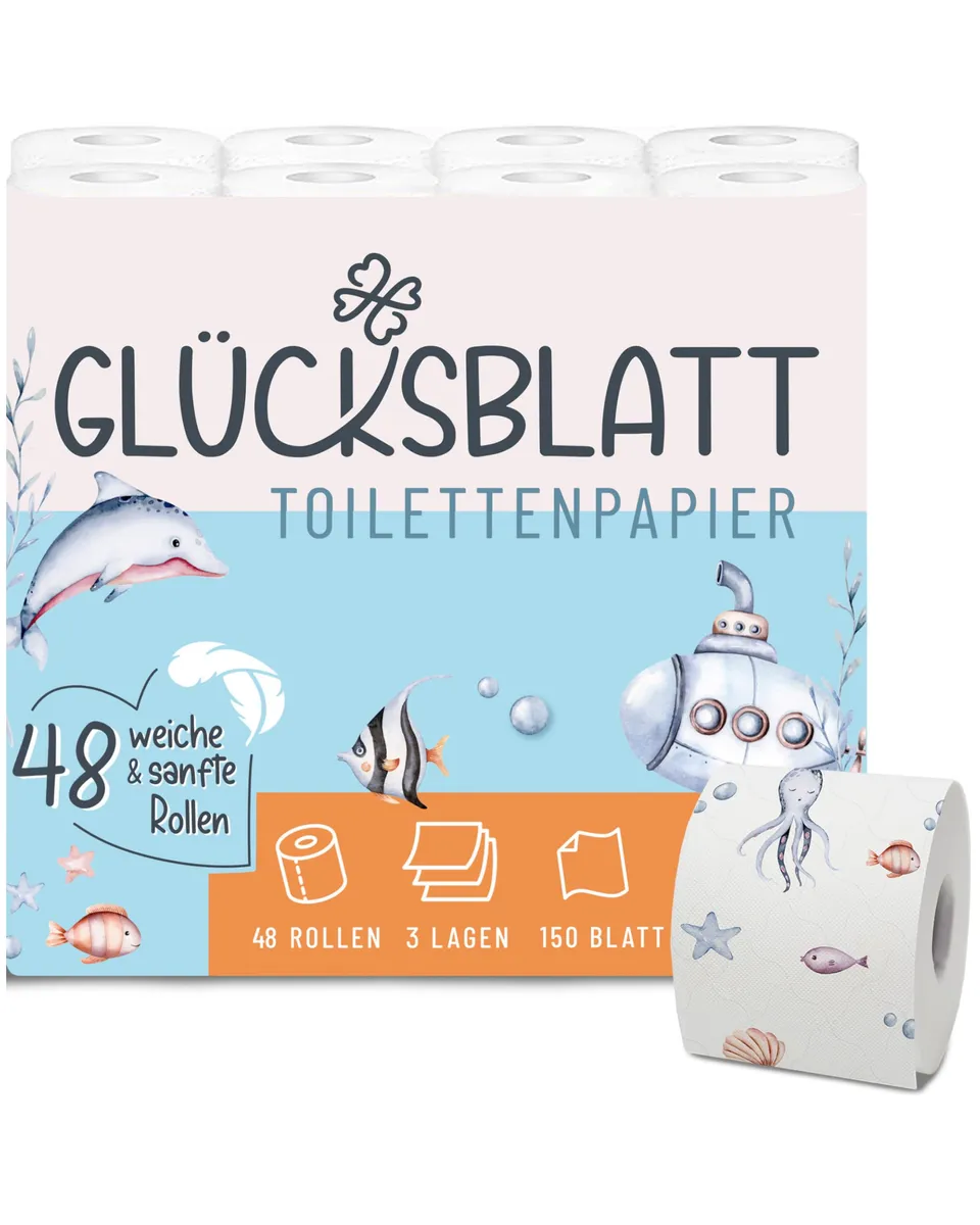 Glücksblatt Toilettenpapier 3-lagig, 48 Rollen, bunte Druckmotive