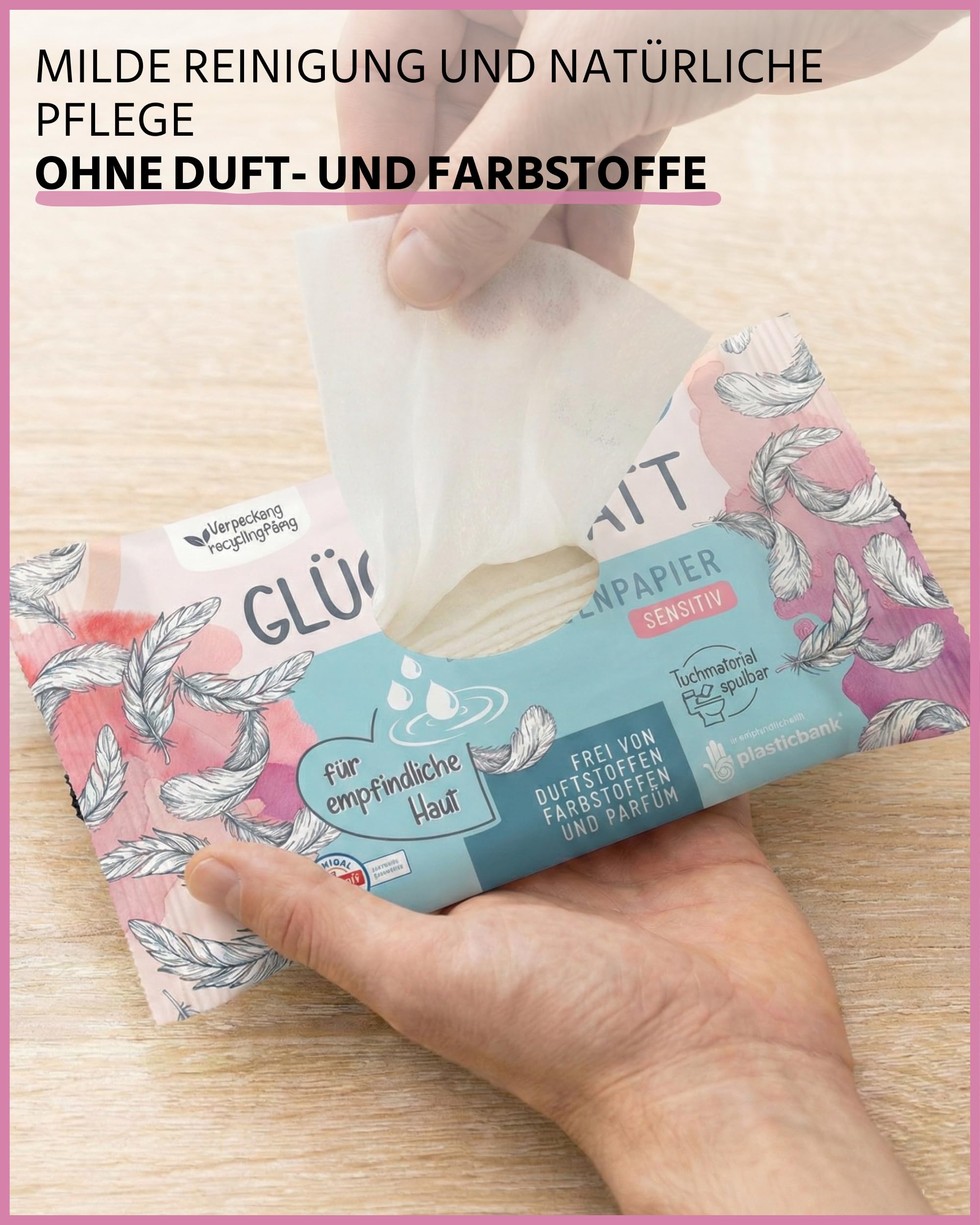 Glücksblatt Tücher Sensitiv feuchtes Toilettenpapier 12 × 42 parfümfrei