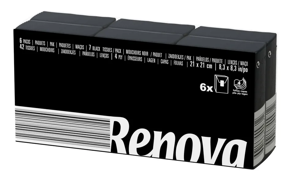 Renova Tissues Schwarze Kompakt Taschentücher 6 Päckchen, schwarz