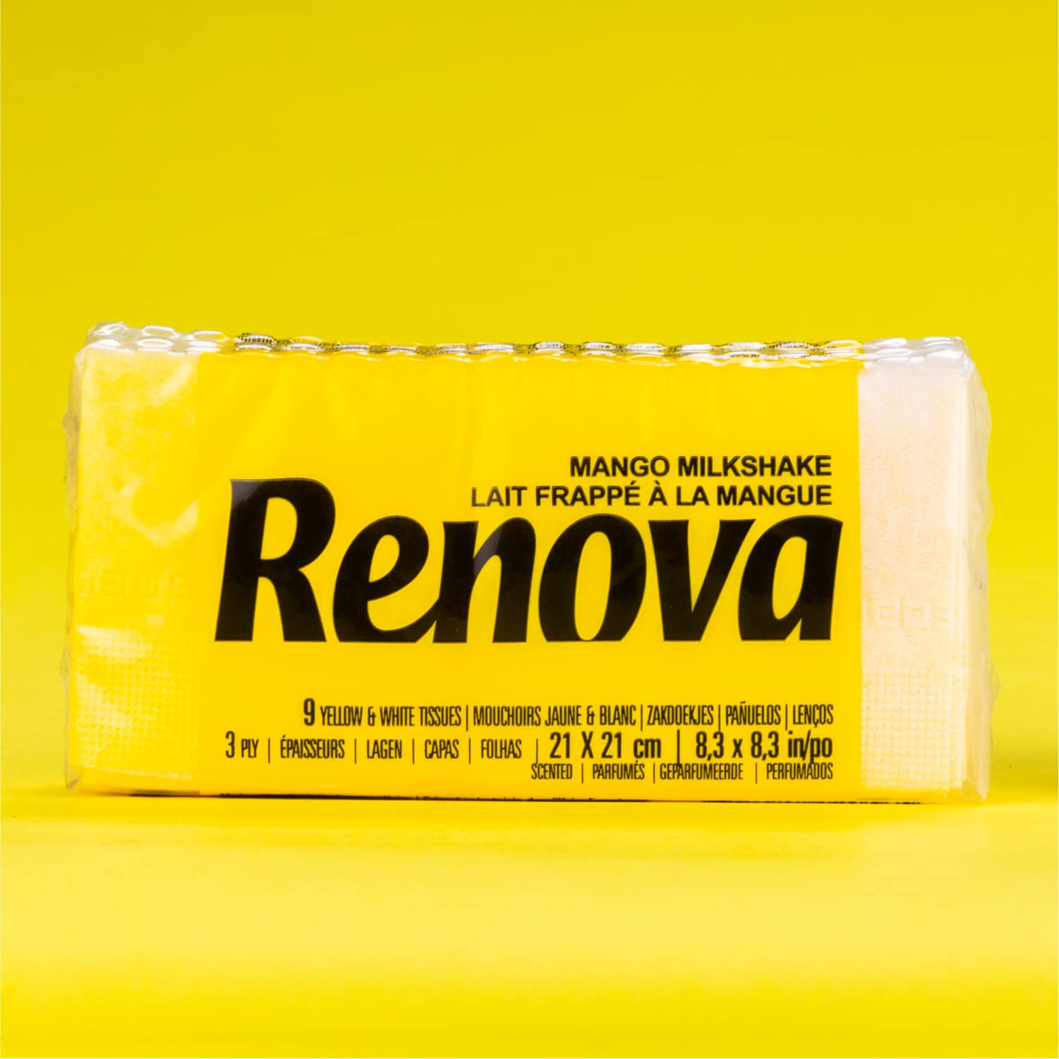 Renova Red Label Mango Taschentücher, 12 Stück, 3-lagig, mit Mangoduft