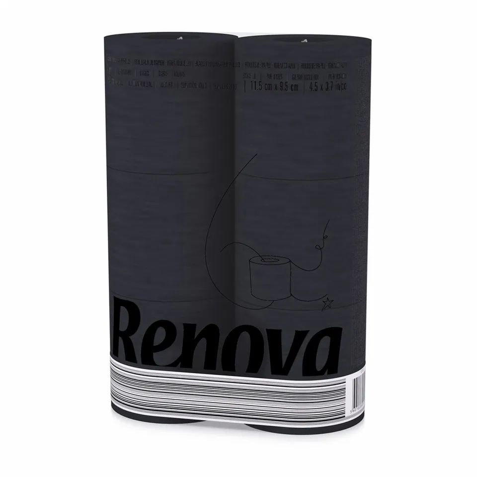 Renova Toilet Paper Black Label Toilettenpapier 6 Rollen, schwarz