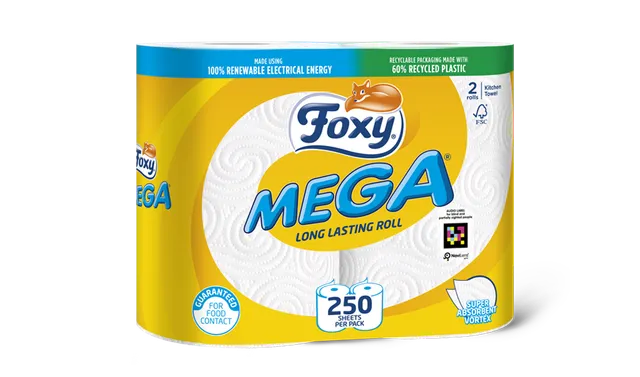 Foxy Mega Küchenrolle 2er-Pack mit Vortex-Prägung