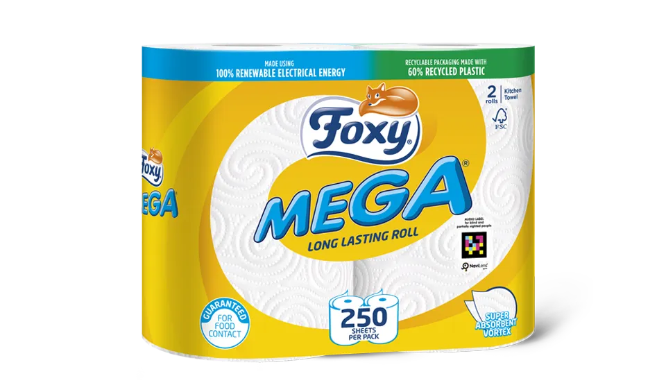 Foxy Mega Küchenrolle 2er-Pack mit Vortex-Prägung