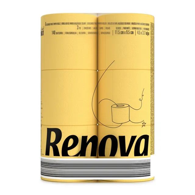 Renova Toilet Paper Yellow Toilettenpapier 6 Rollen, gelb