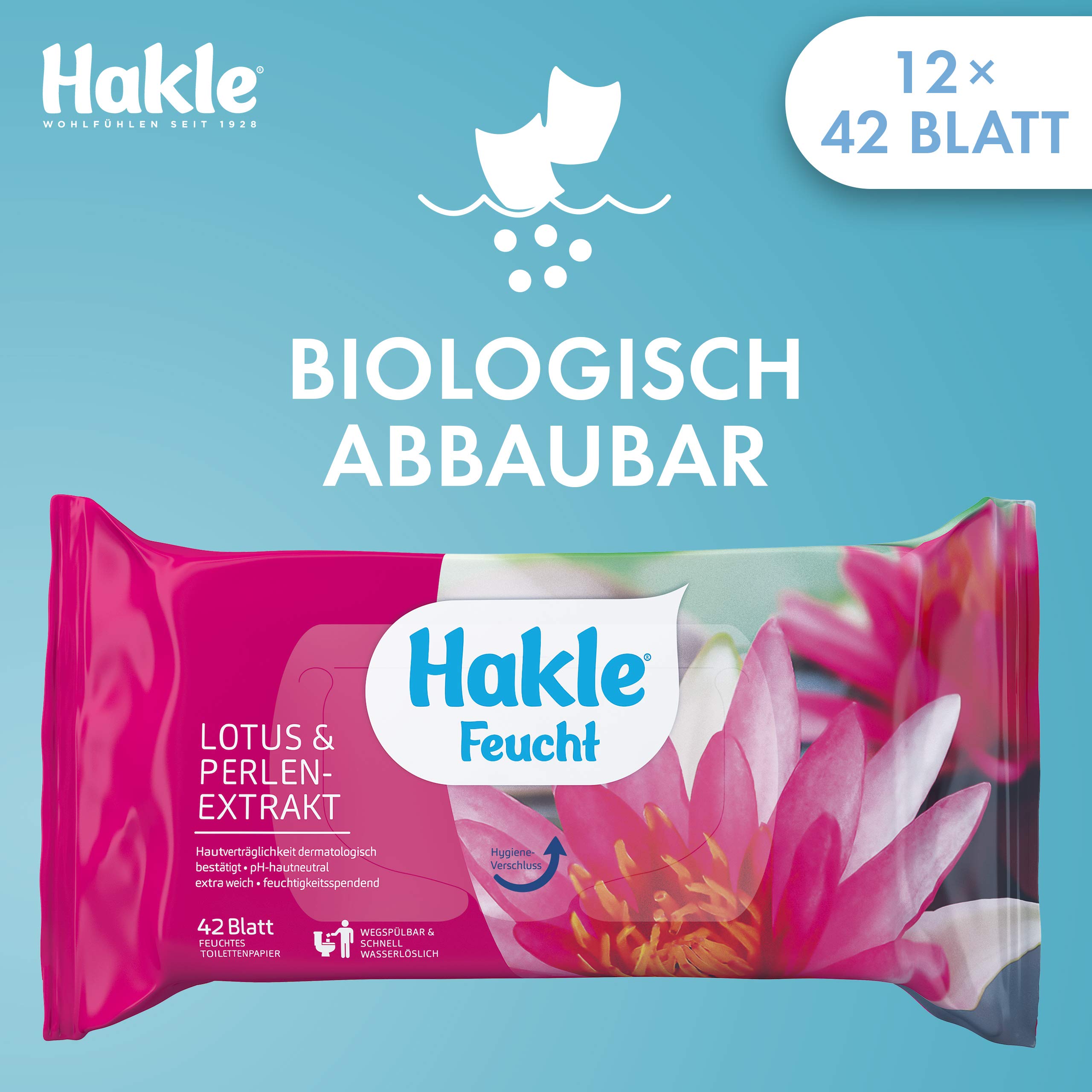 Hakle Feucht Lotus & Perlenextrakt, feuchtes Toilettenpapier, 12 Packungen