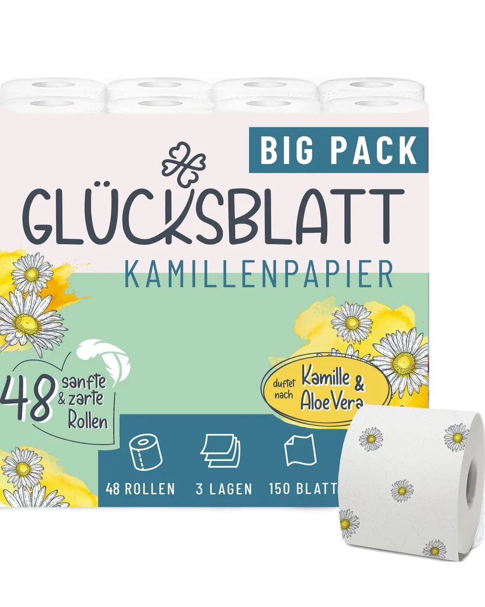 Glücksblatt Toilettenpapier Kamille, 48 Rollen, 3-lagig