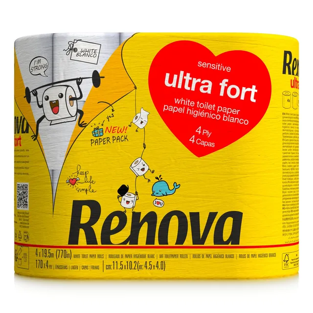 Renova ULTRA FORT Toilettenpapier Weiß, 4 Rollen, 4-lagig