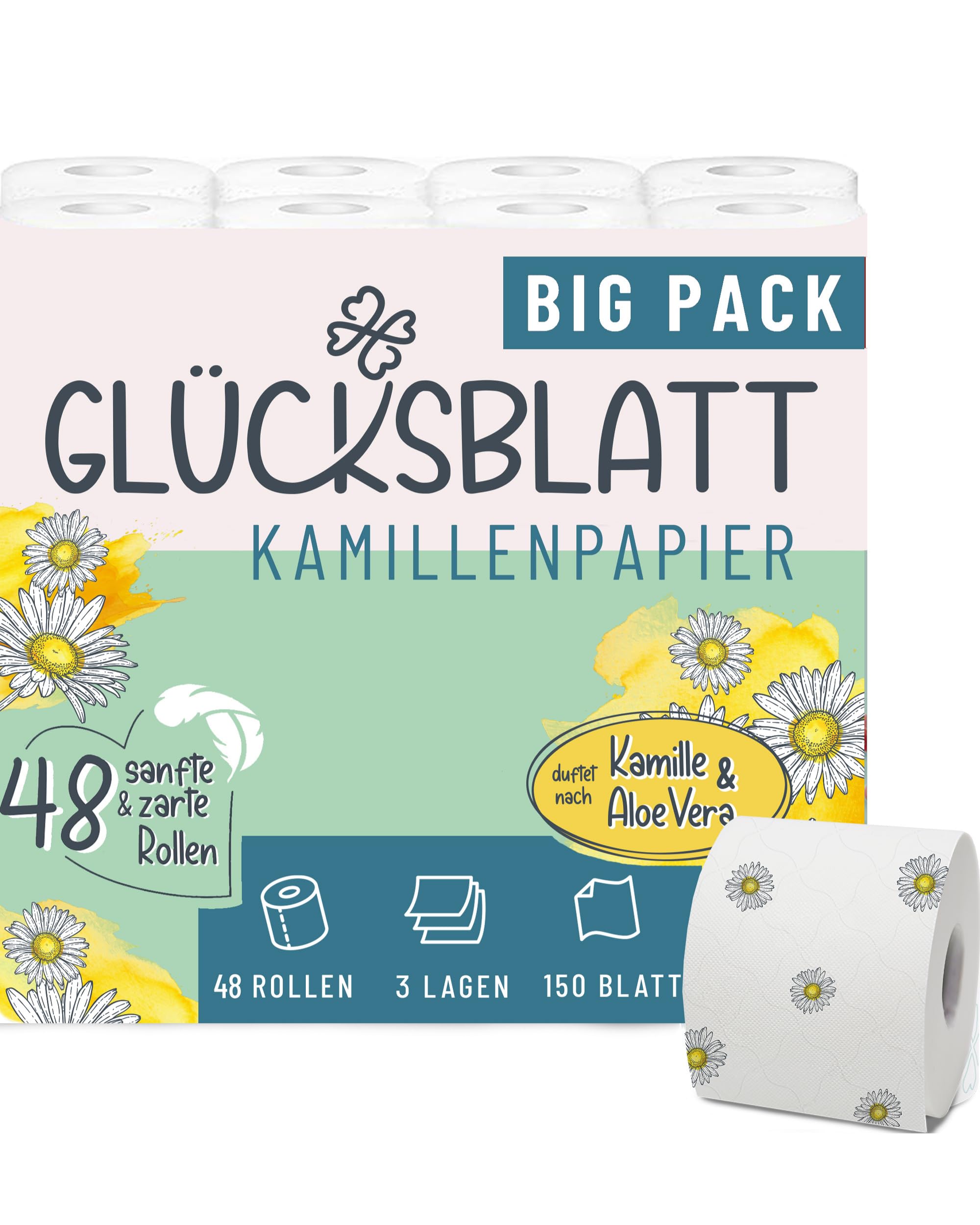 Glücksblatt Toilettenpapier Kamille, 48 Rollen, 3-lagig