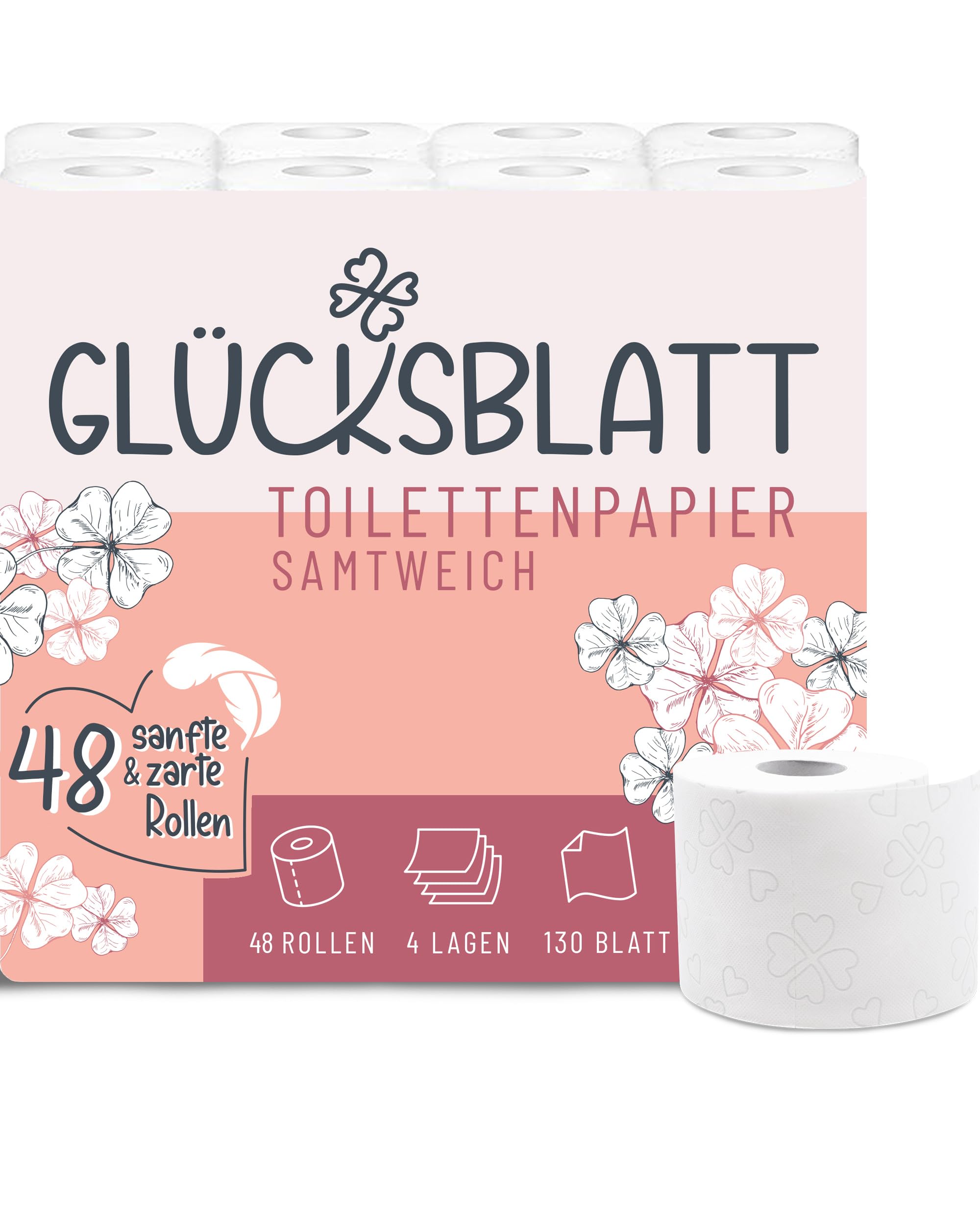 Glücksblatt Toilettenpapier samtweich, 48 Rollen, 4-lagig