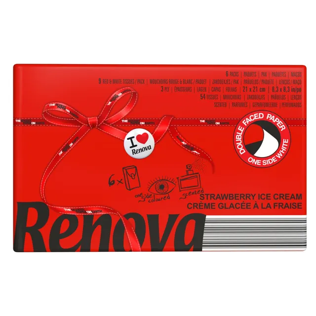 Renova Tissues Strawberry Ice Cream Taschentücher 6er-Pack, 3-lagig